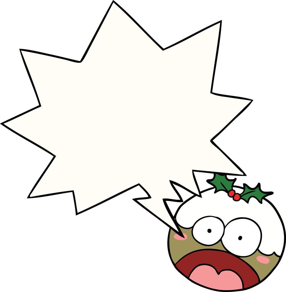 cartoon christmas pudding and shocked face and speech bubble vector