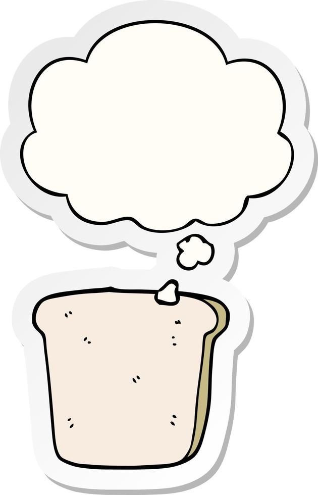 cartoon slice of bread and thought bubble as a printed sticker vector