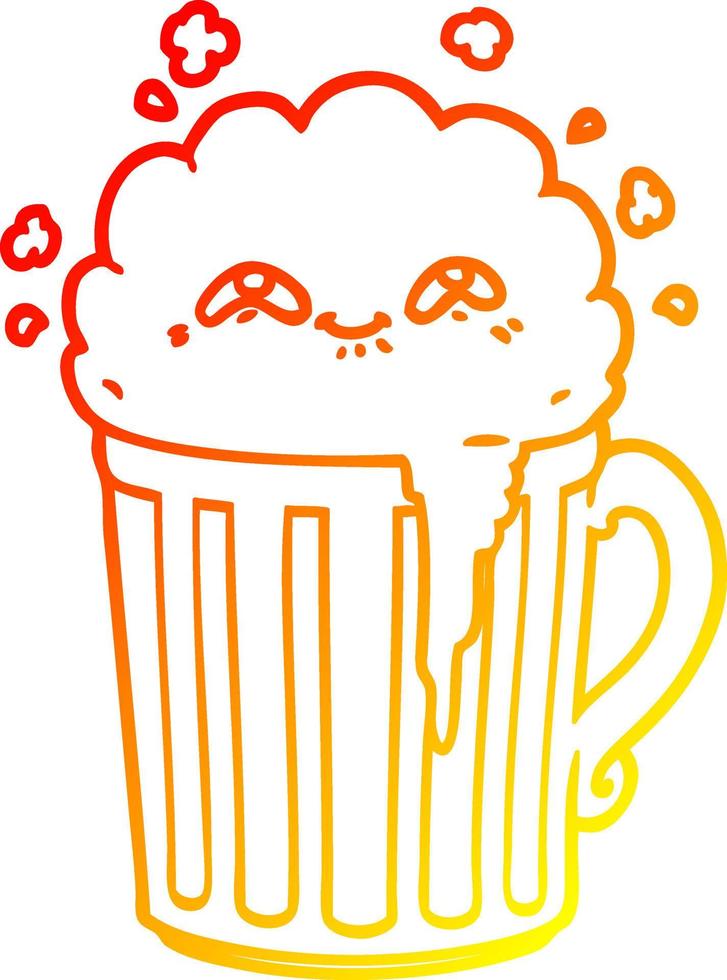 dibujo de línea de gradiente cálido taza de cerveza de dibujos animados feliz vector