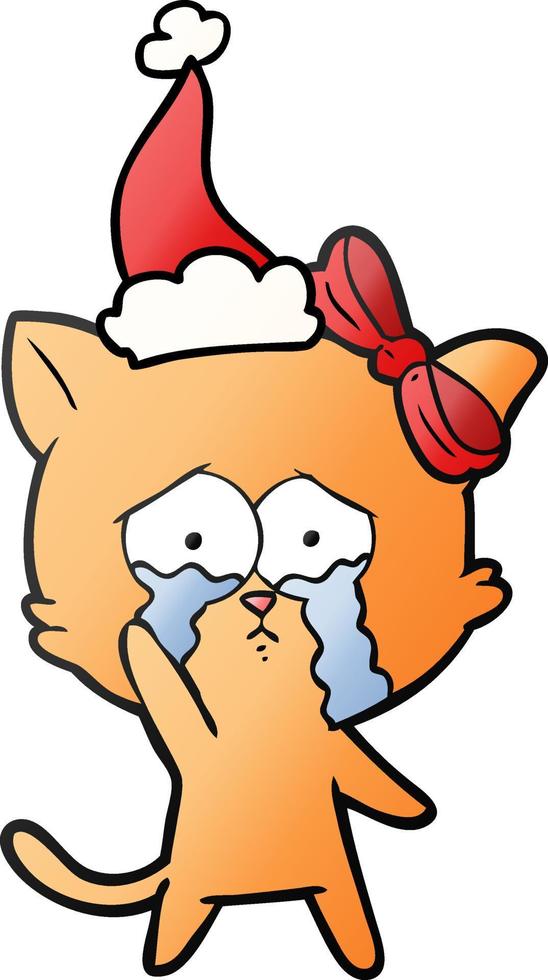 gradient cartoon of a cat wearing santa hat vector