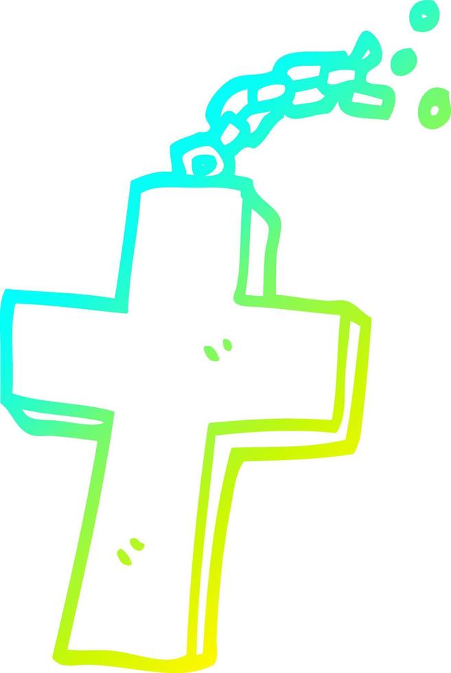 cold gradient line drawing cartoon crucifix on chain vector
