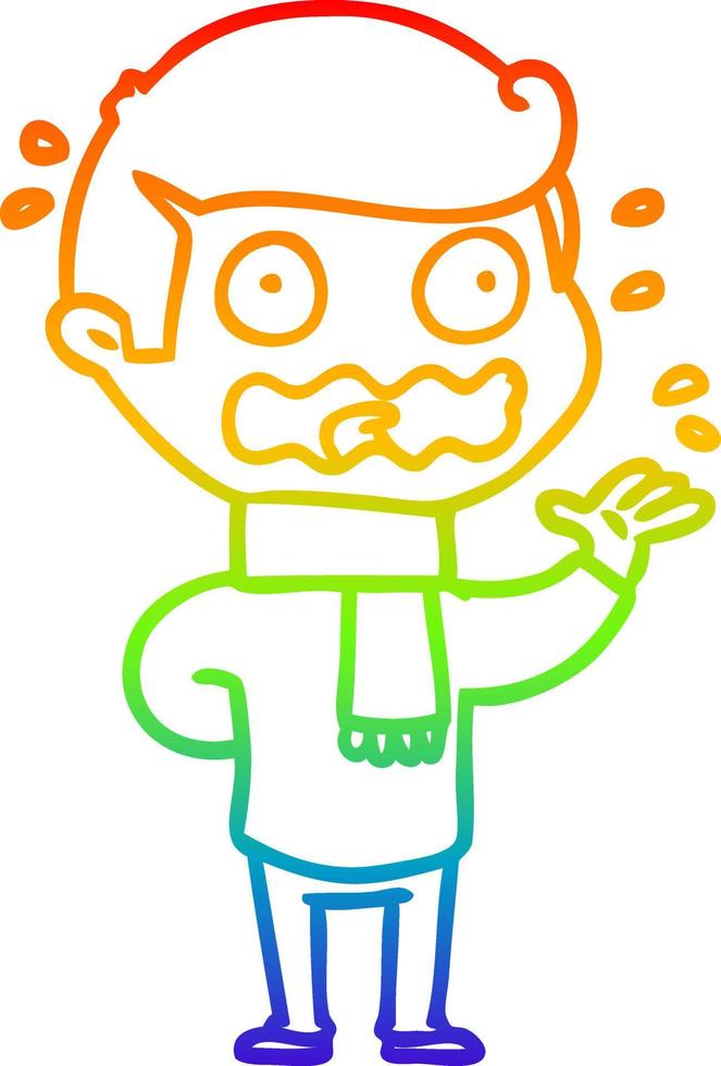 rainbow gradient line drawing cartoon man totally stressed out vector