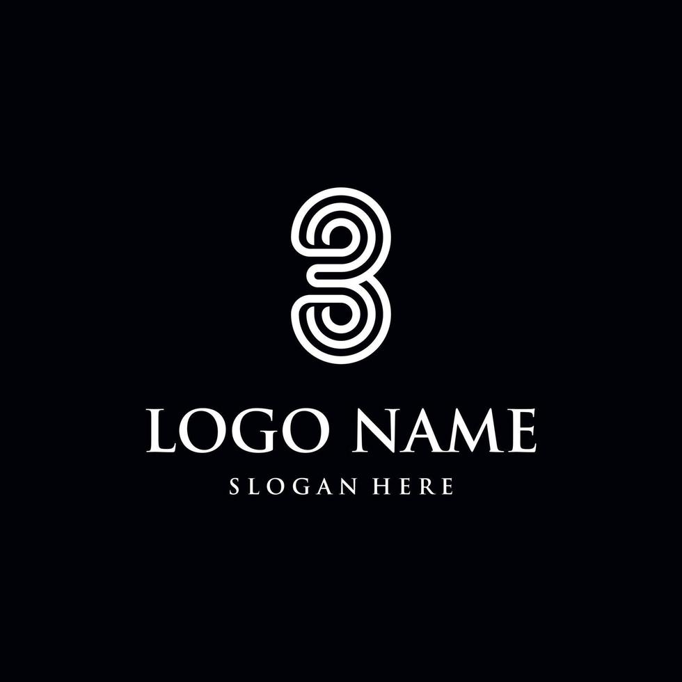 Number Three Line Modern Monogram Logo vector