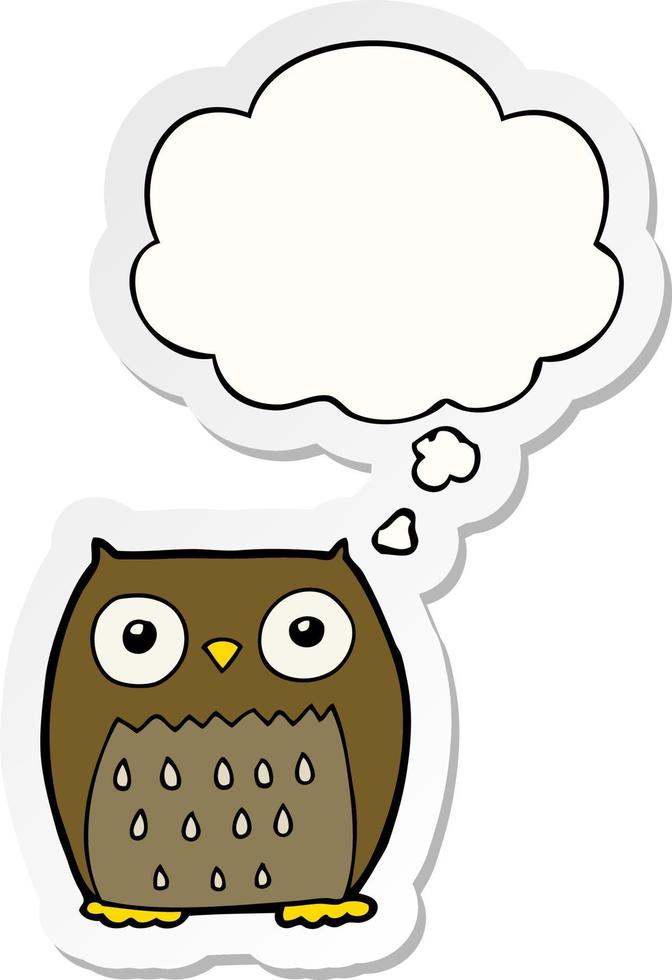 cartoon owl and thought bubble as a printed sticker vector