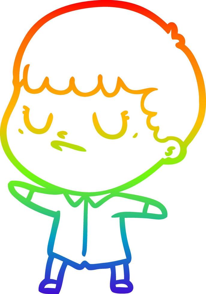 rainbow gradient line drawing cartoon grumpy boy vector