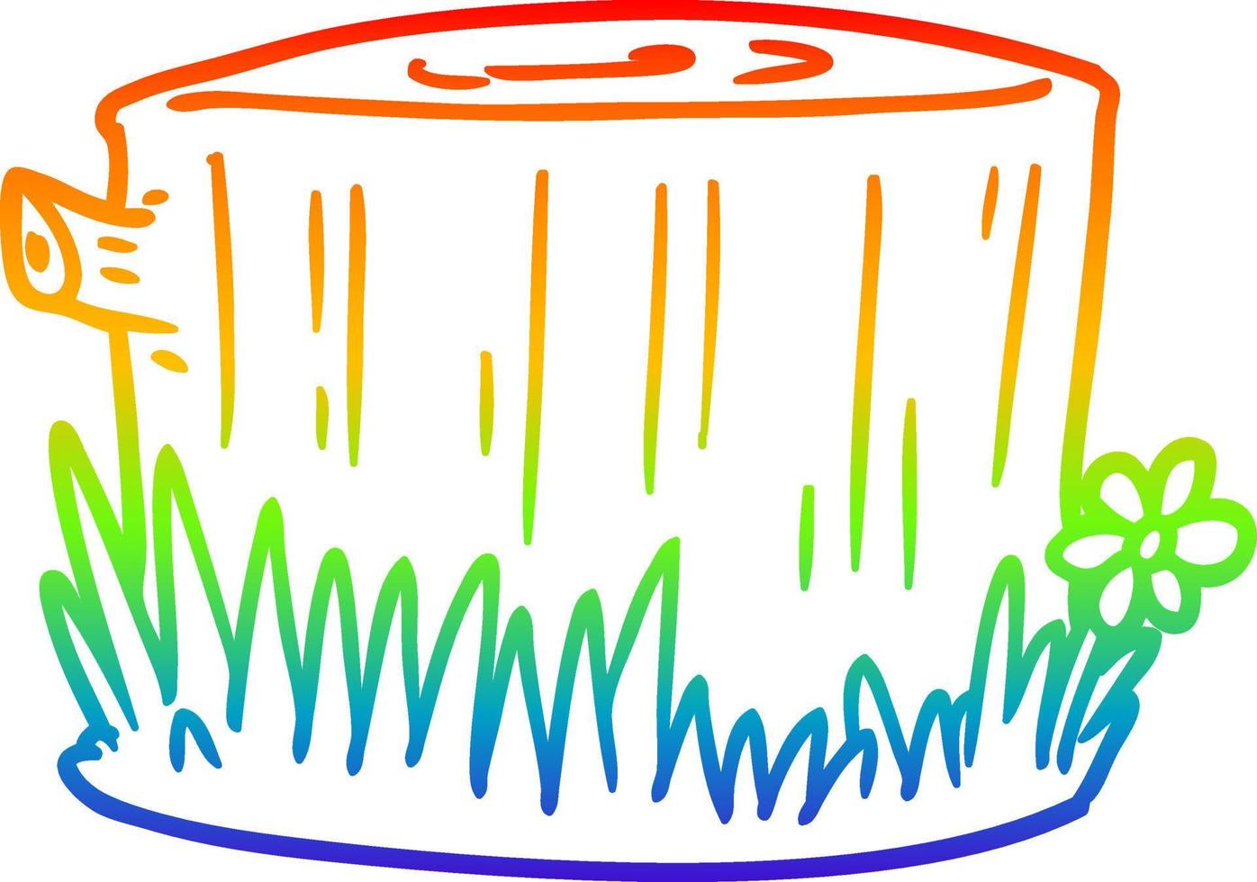 rainbow gradient line drawing cartoon tree stump vector