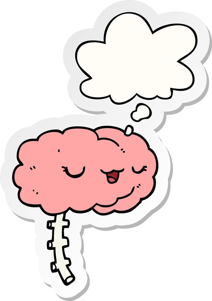 happy cartoon brain and thought bubble as a printed sticker vector