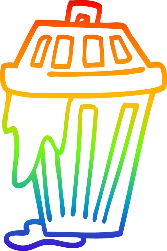 rainbow gradient line drawing cartoon waste bin vector