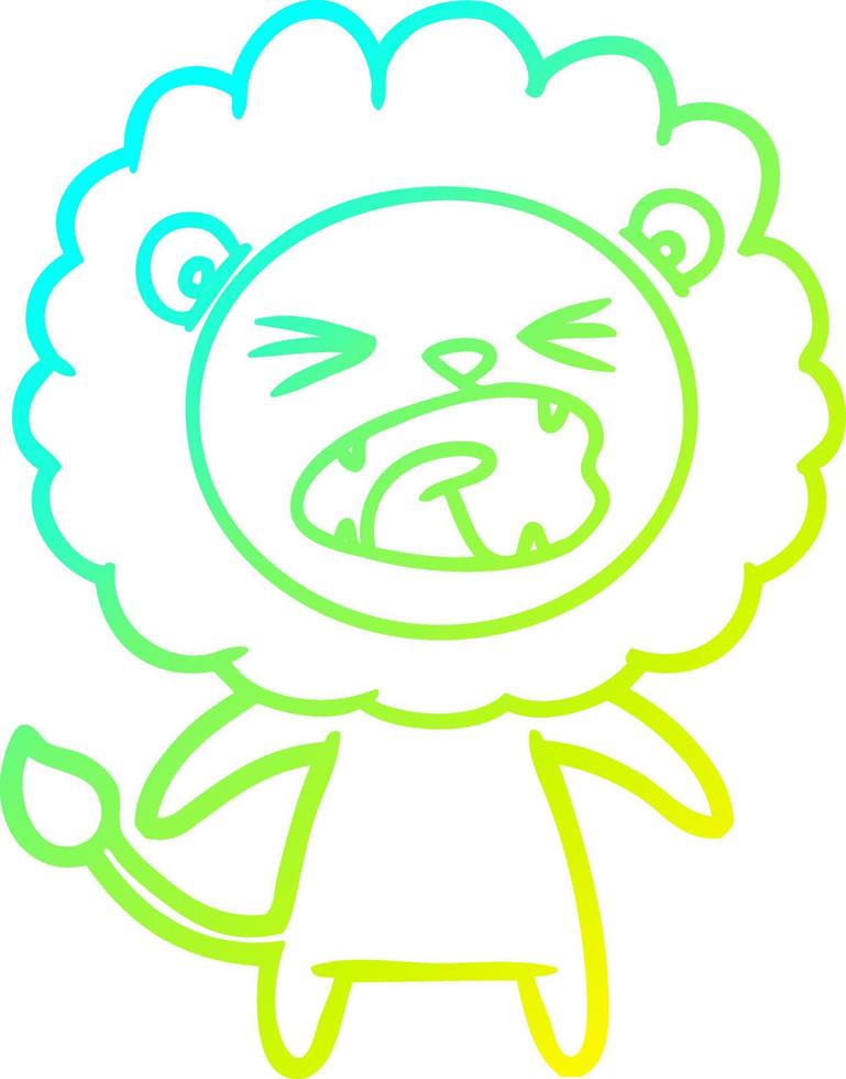 cold gradient line drawing cartoon angry lion vector
