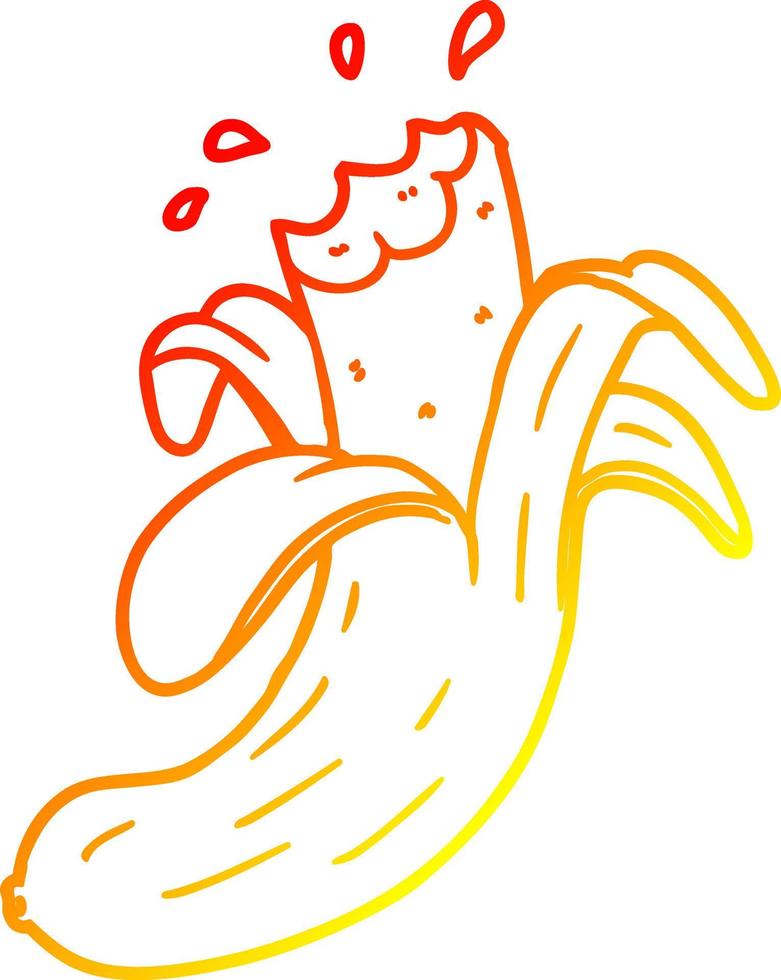 warm gradient line drawing cartoon bitten banana vector