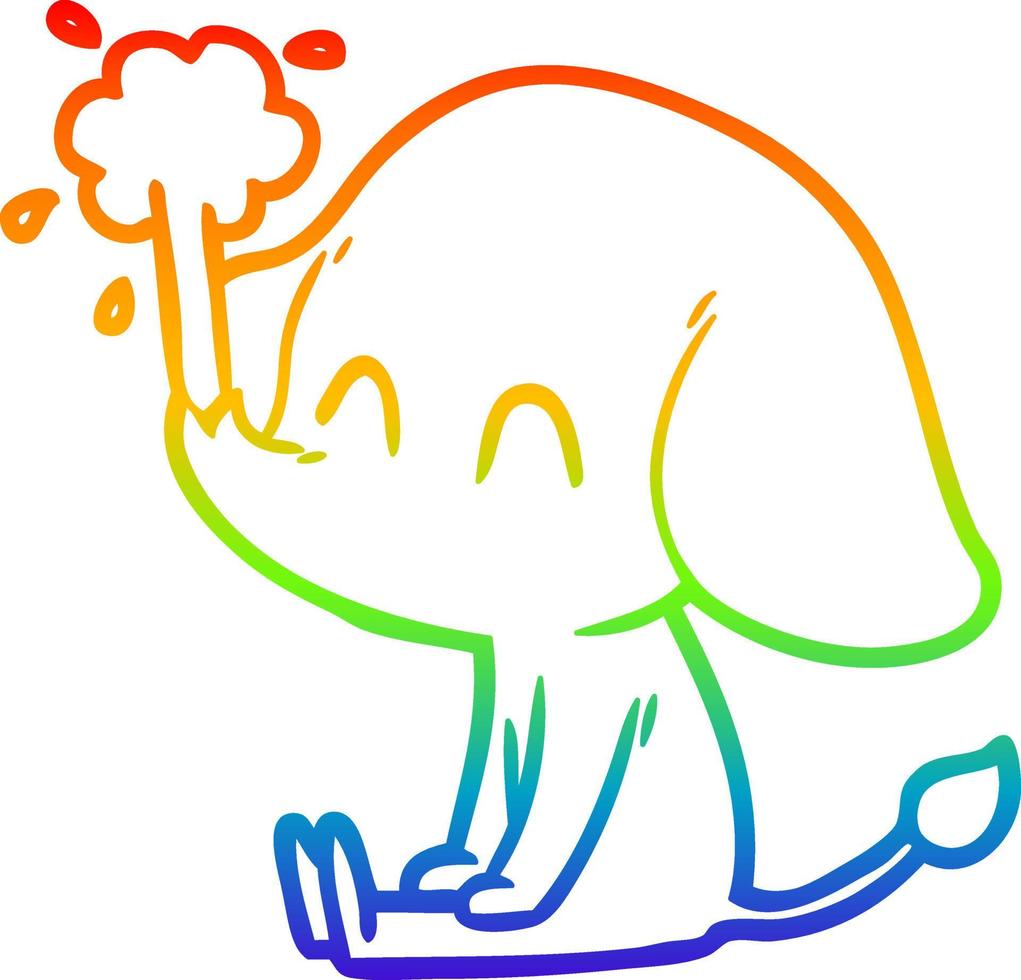 rainbow gradient line drawing cute cartoon elephant spouting water vector