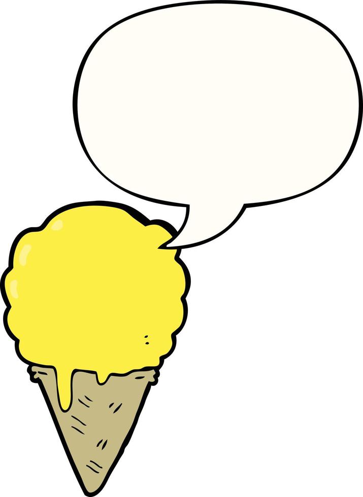 caricatura, helado, y, burbuja del discurso vector