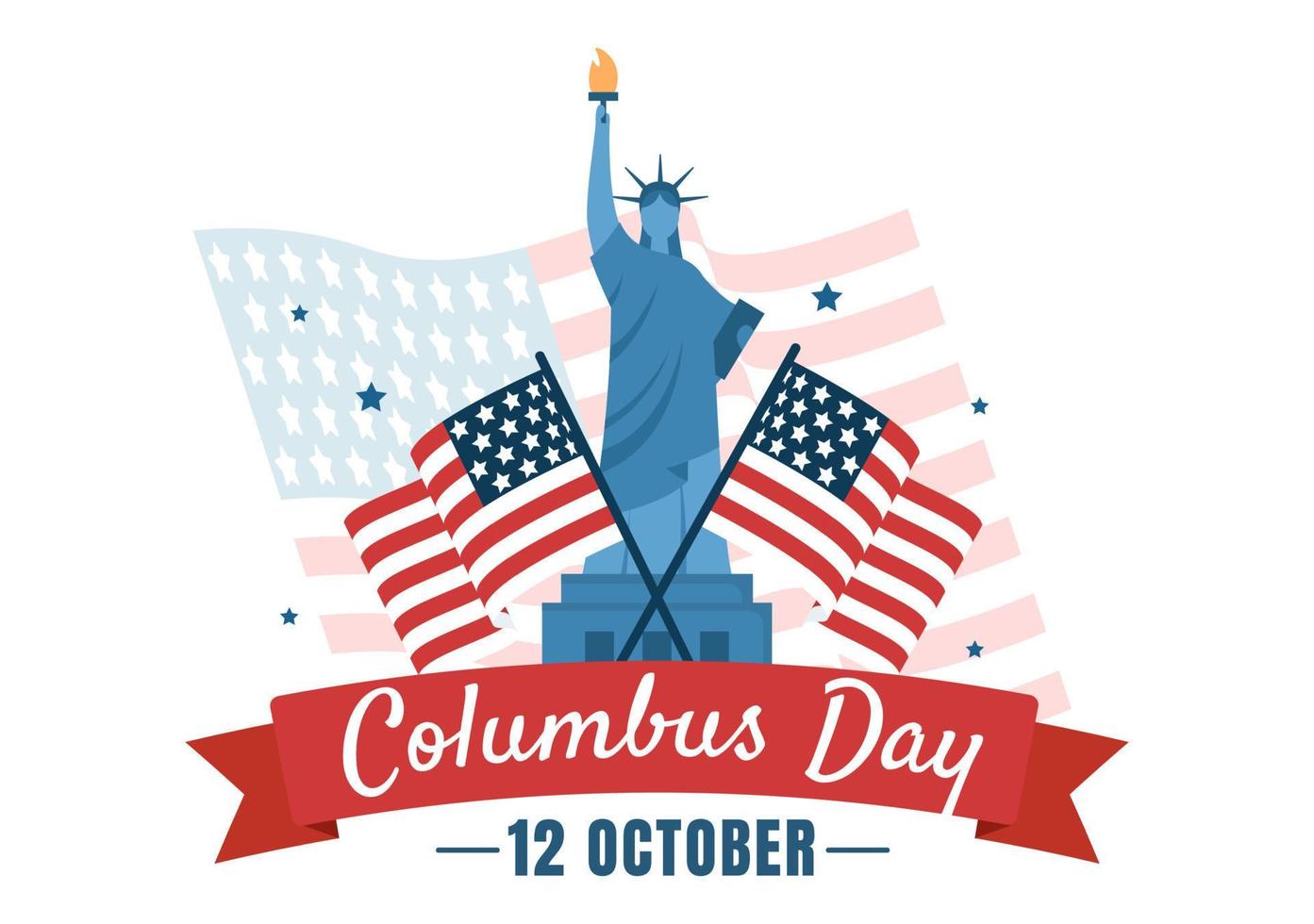 Happy Columbus Day National Holiday Hand Drawn Cartoon Illustration with Blue Waves, Compass, Ship and USA Flags in Flat Style Background vector