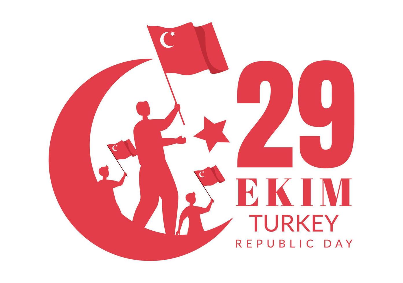 día de la república turquía o 29 ekim cumhuriyet bayrami kutlu olsun ilustración plana de dibujos animados dibujados a mano con bandera de diseño de vacaciones turco y feliz vector