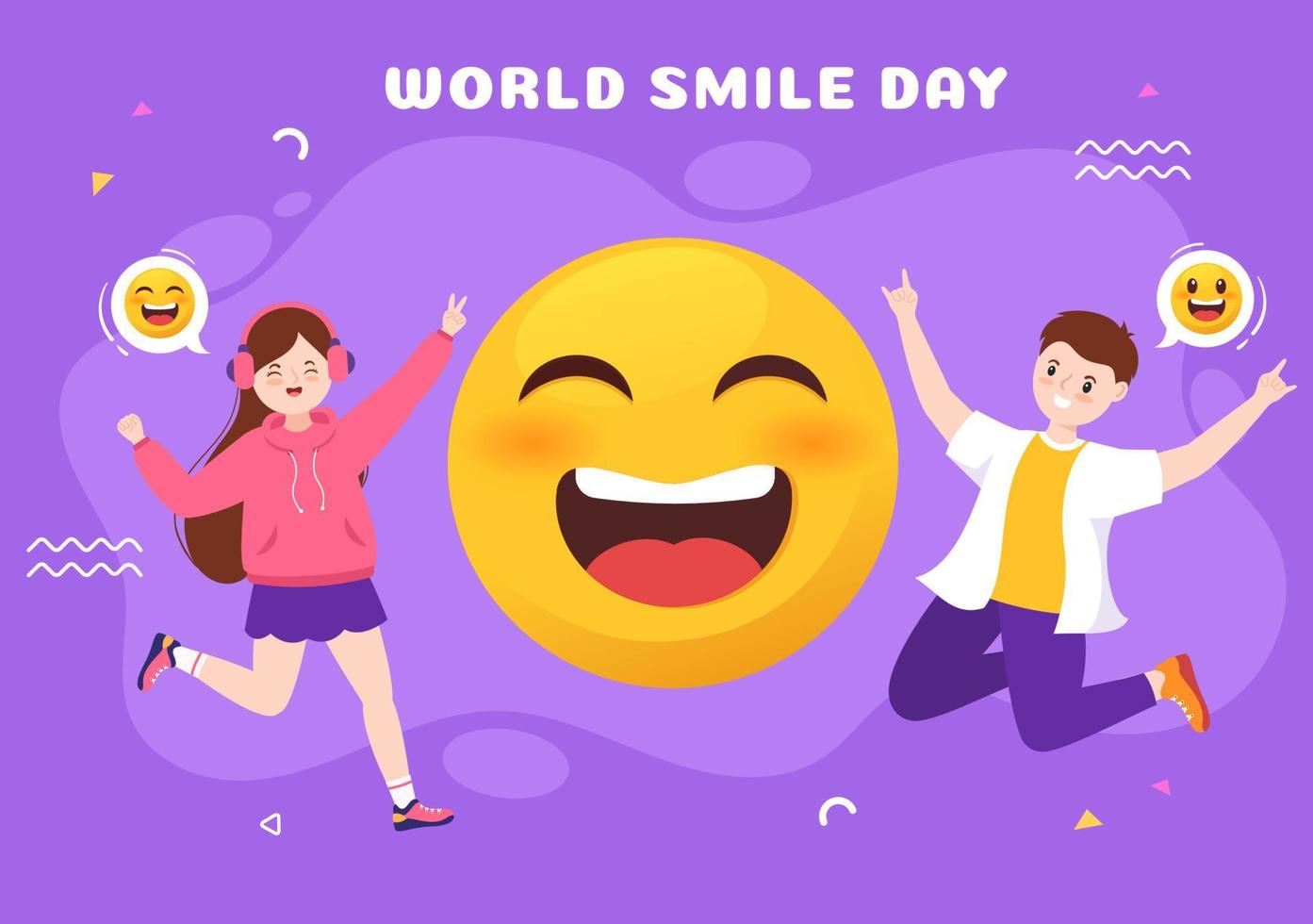 ilustración de dibujos animados dibujados a mano del día mundial de la  sonrisa con juventud sonriente y cara de felicidad en un fondo de estilo  plano 10606970 Vector en Vecteezy