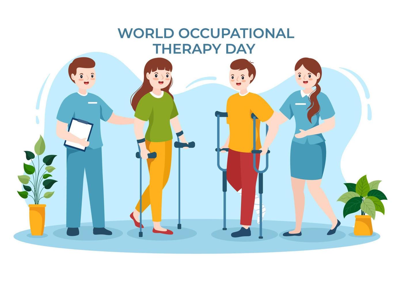 celebración del día mundial de la terapia ocupacional ilustración plana de dibujos animados dibujados a mano con fisioterapeutas para mantener y recuperar la salud vector