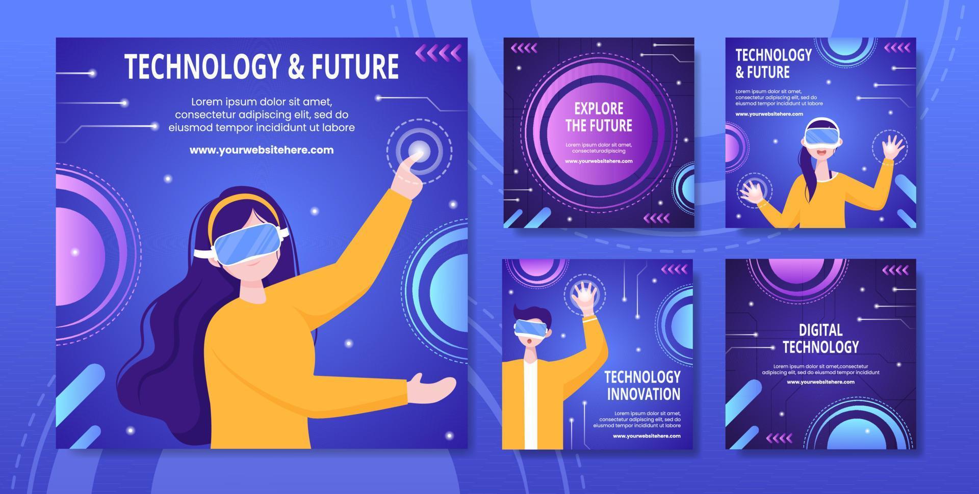 Technology Social Media Post Template Hand Drawn Cartoon Flat Illustration vector