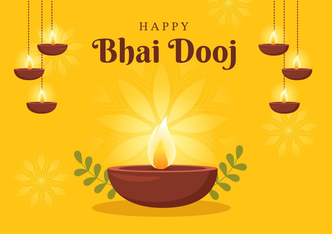 feliz celebración del festival indio bhai dooj ilustración de dibujos animados dibujados a mano de hermanas rezan por la protección de los hermanos con un punto en la frente vector