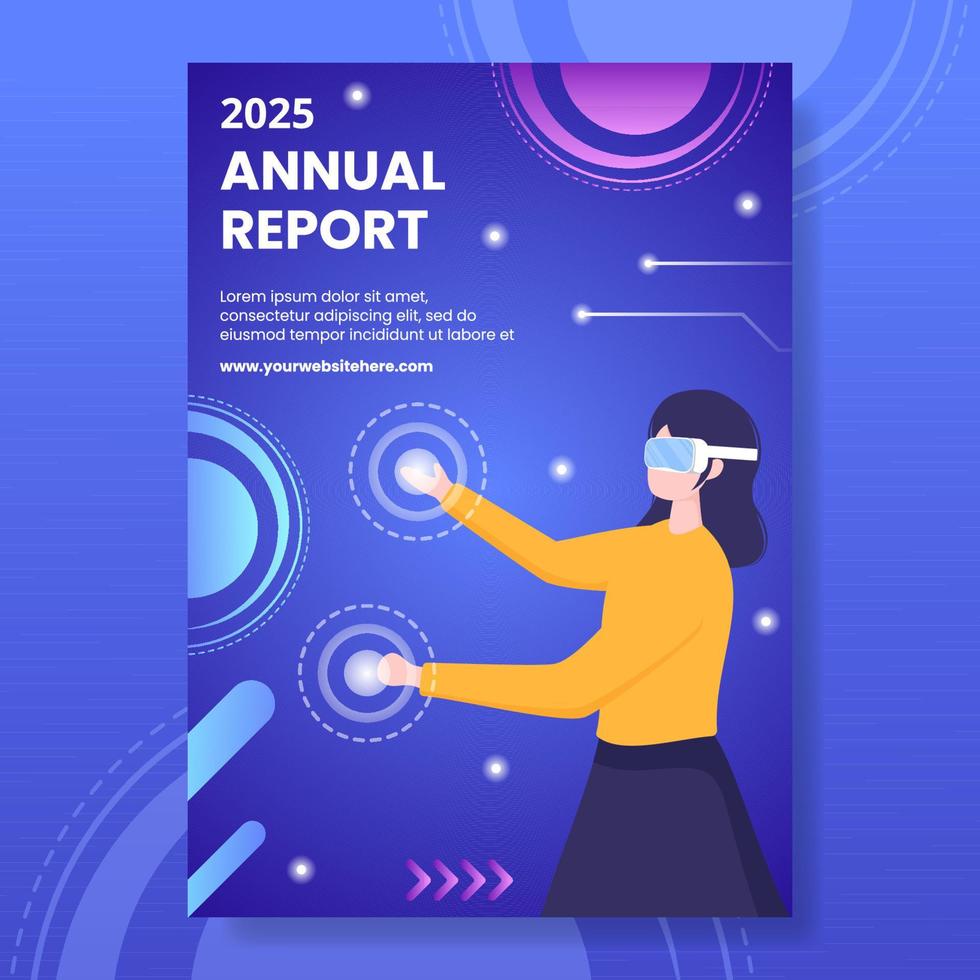 Technology Annual Report Template Hand Drawn Cartoon Flat Illustration vector