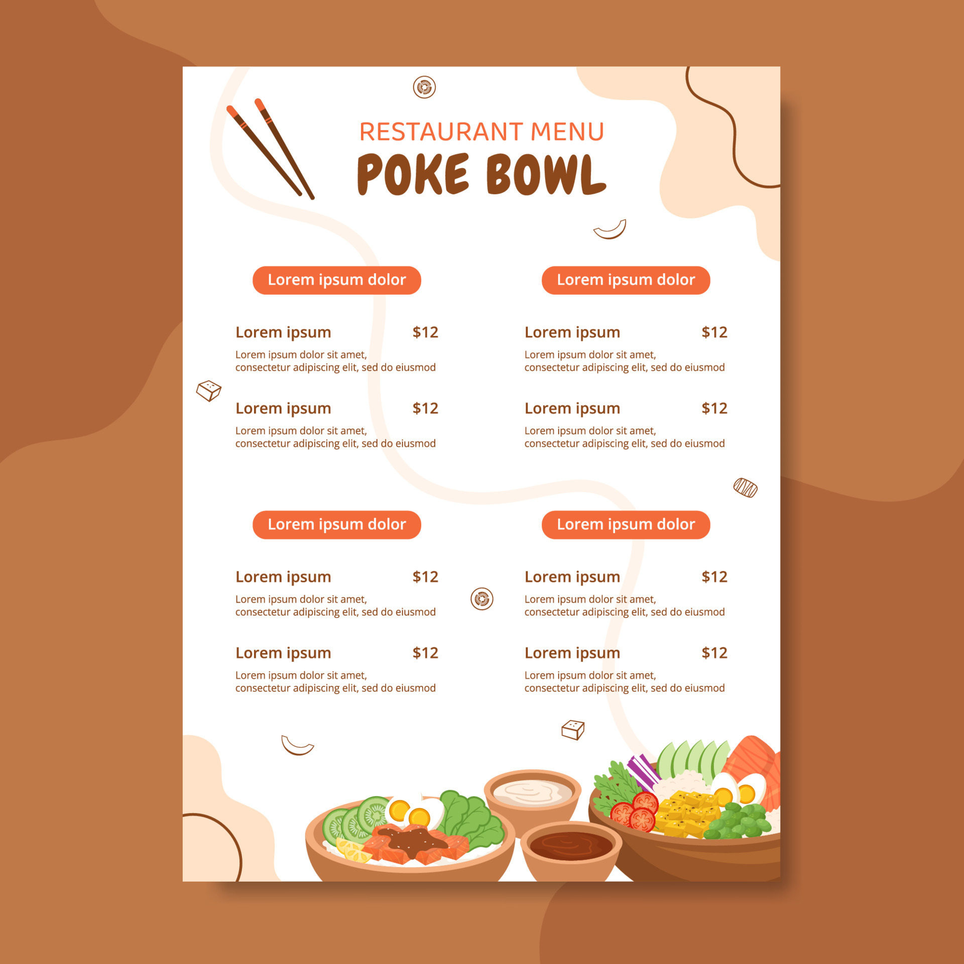 Poke Bowl Food Menu Template Hand Drawn Cartoon Flat Illustration 10607015 Vector Art at Vecteezy