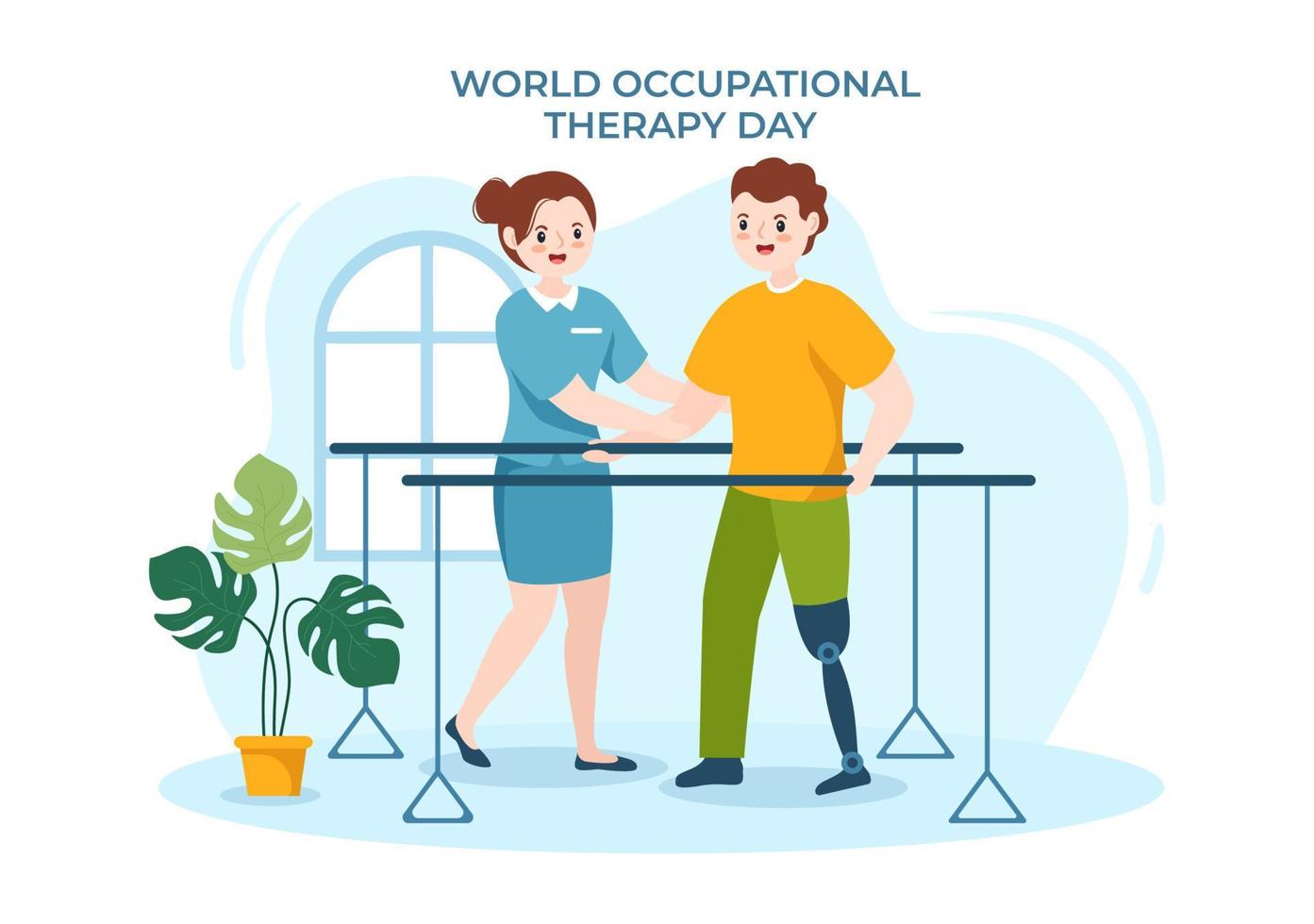 World Occupational Therapy Day Celebration Hand Drawn Cartoon Flat Illustration with Physical Therapists to Maintain and Recover Health vector