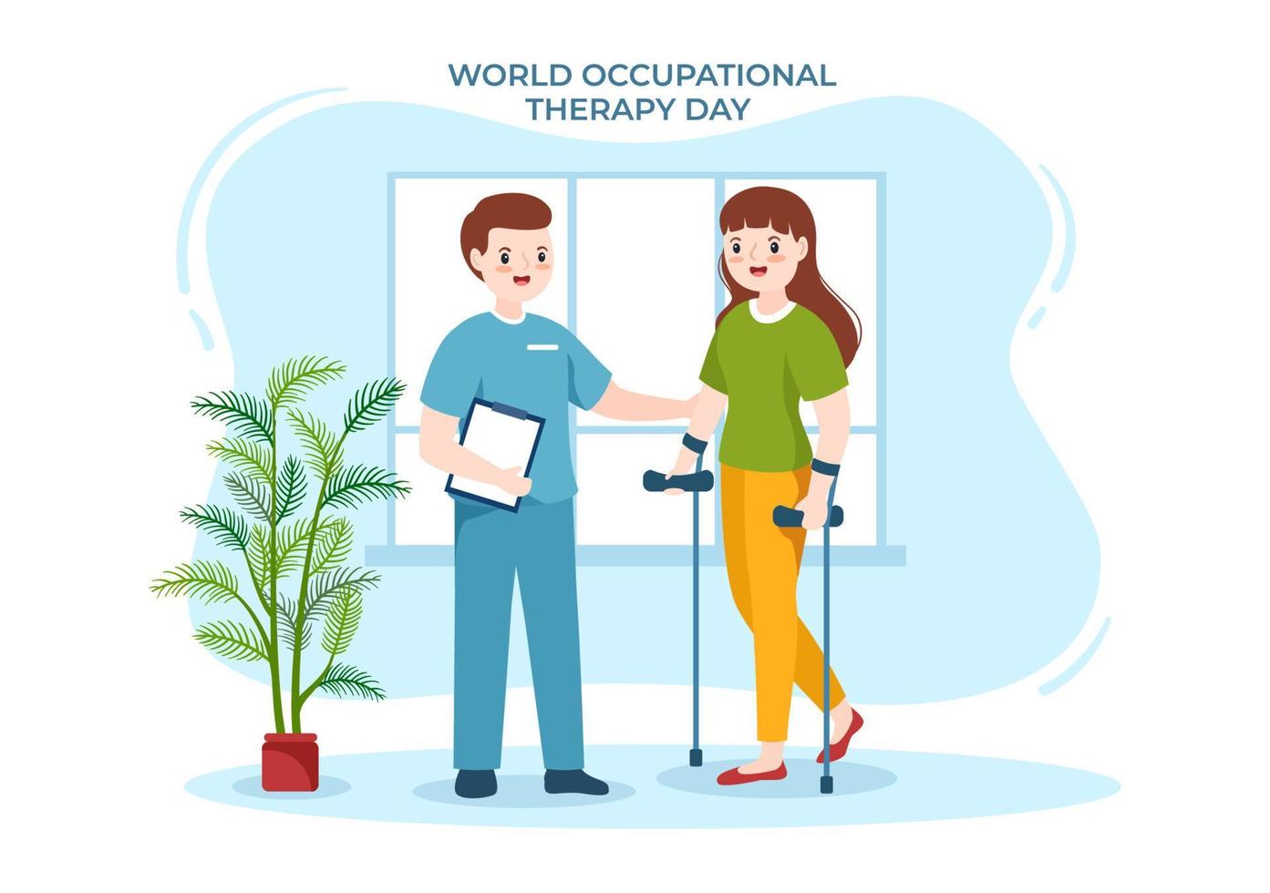 World Occupational Therapy Day Celebration Hand Drawn Cartoon Flat Illustration with Physical Therapists to Maintain and Recover Health vector