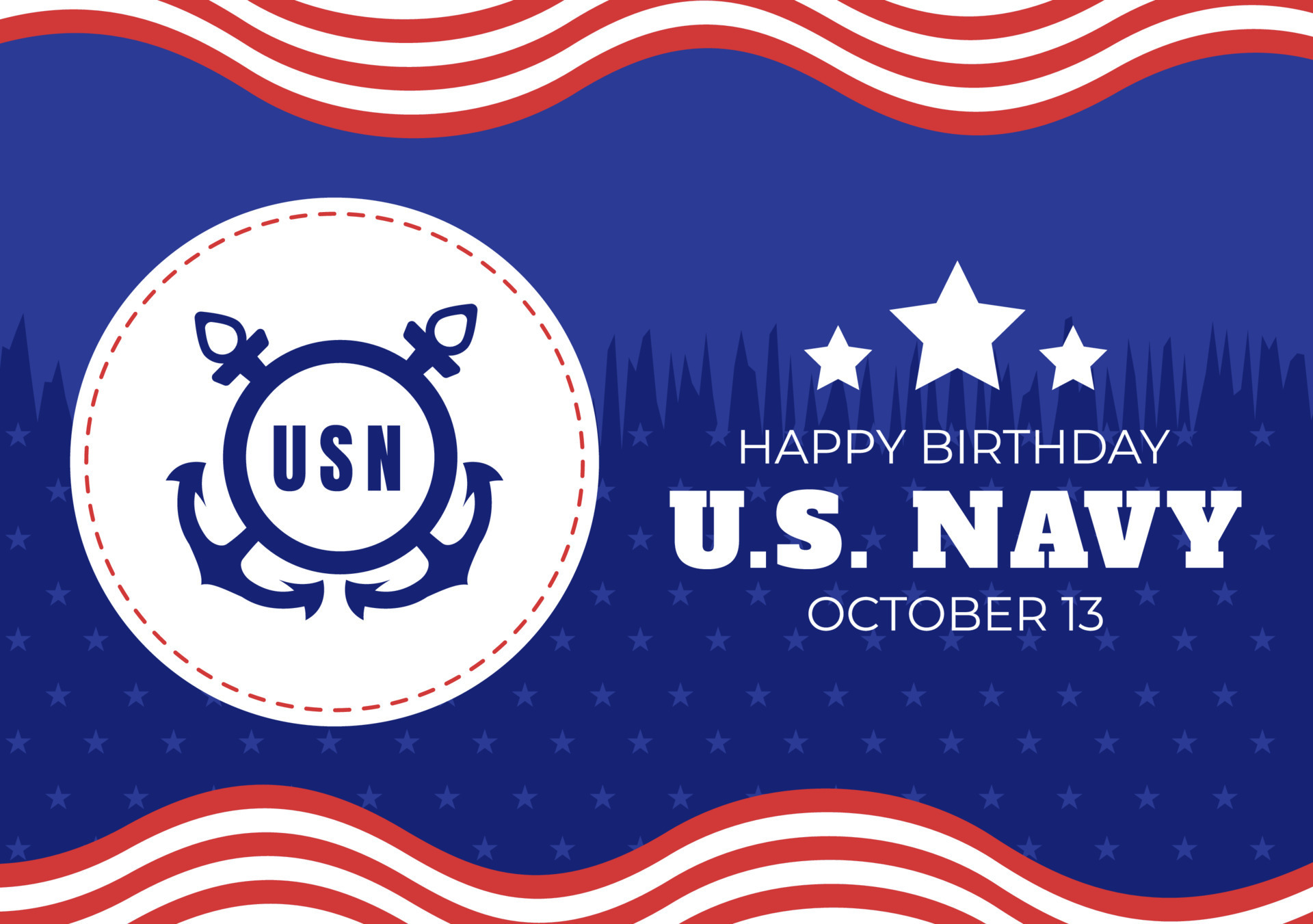 U.S. Navy Birthday on October 13th Hand Drawn Cartoon Flat Illustration