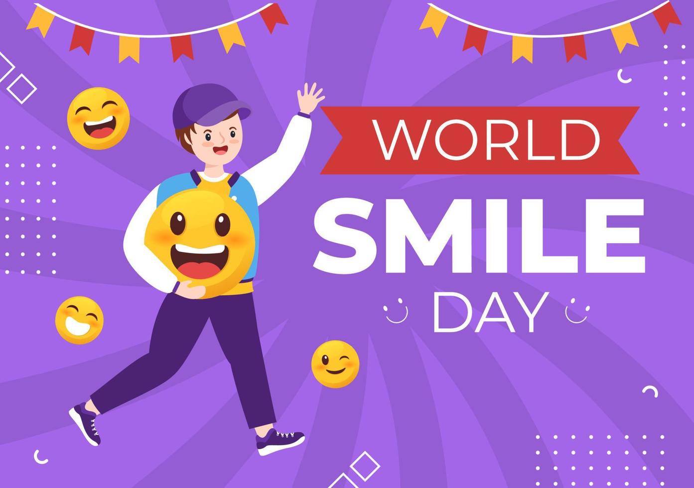 World Smile Day Hand Drawn Cartoon Illustration with Smiling Youth and Happiness Face in Flat Style Background vector