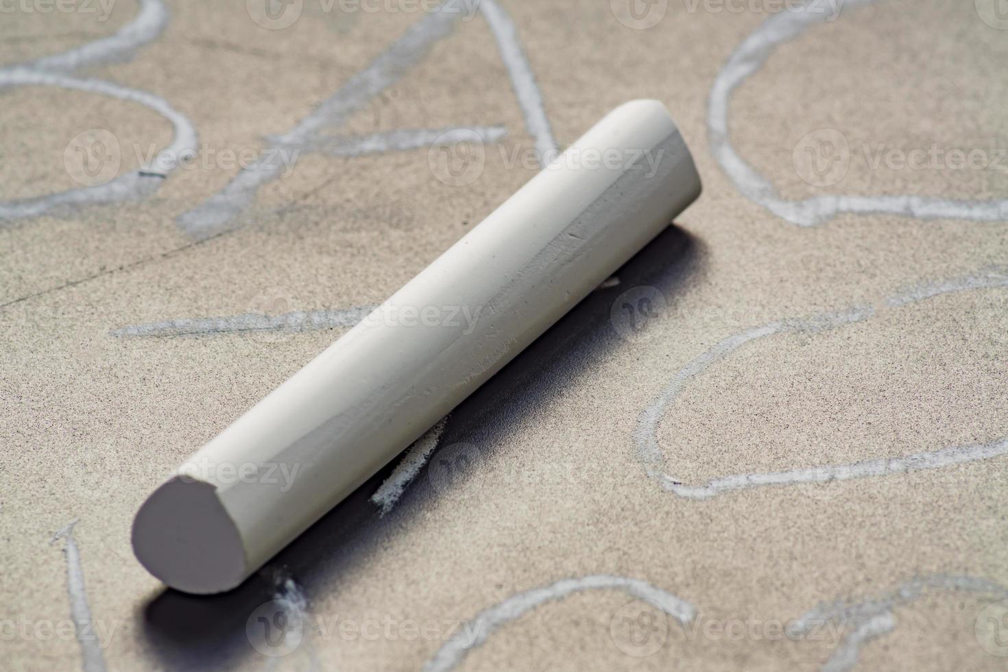 Close up of white chalk on blackboard with written words. photo