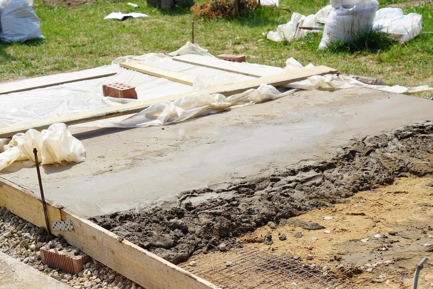 Construction of new foundation for house. First stage of building the house photo