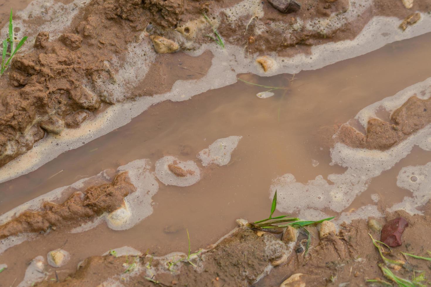 dirty puddle on the off road, top view photo