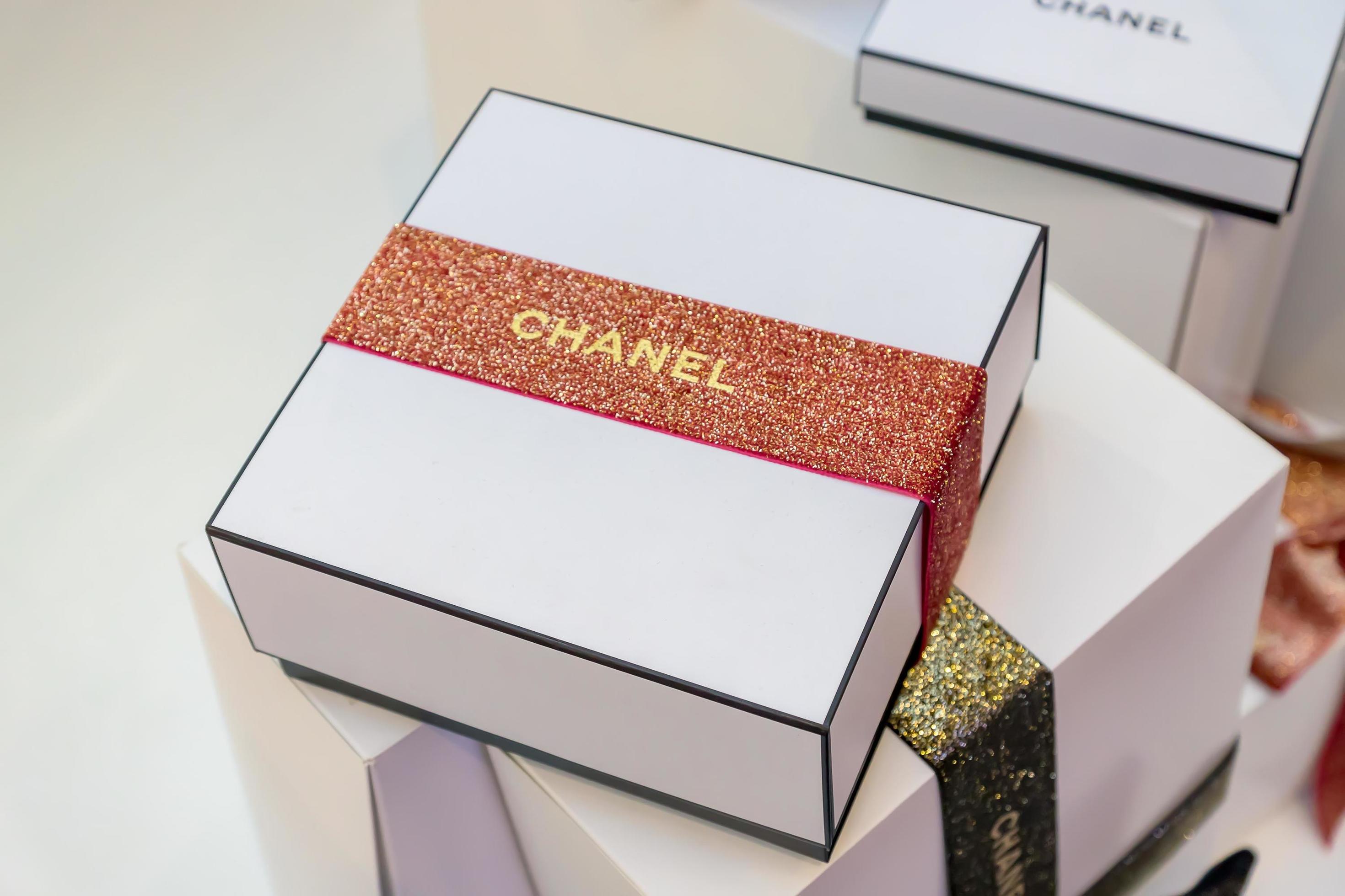 Moscow, Russia, 2019 - Chanel gift boxes on the shop display for sale,  luxury presents for holidays 10608580 Stock Photo at Vecteezy