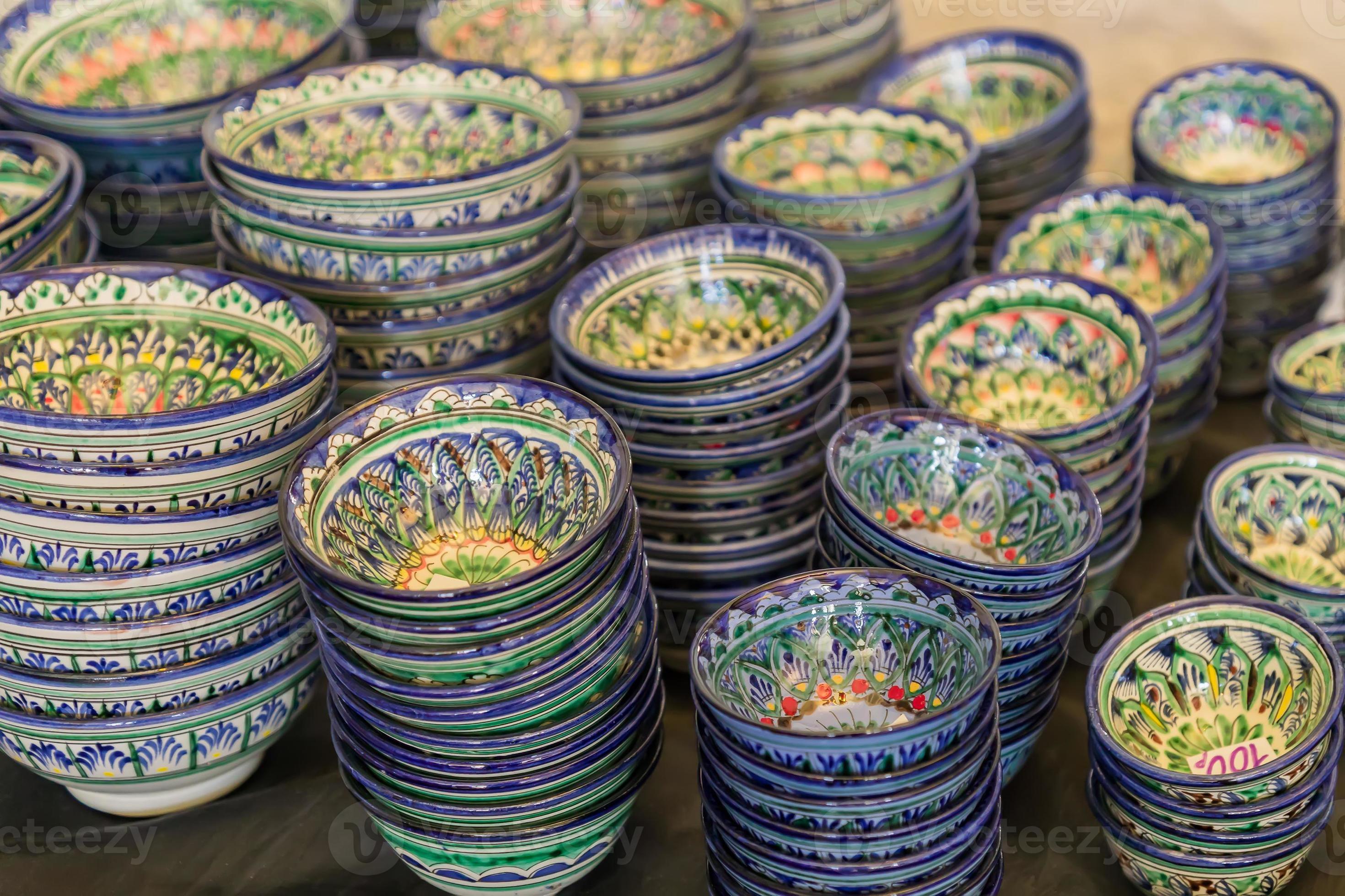 traditional Uzbek ceramic utensils - plates and bowls 10609261 Stock ...