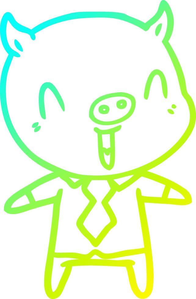 cold gradient line drawing happy cartoon pig wearing shirt and tie vector