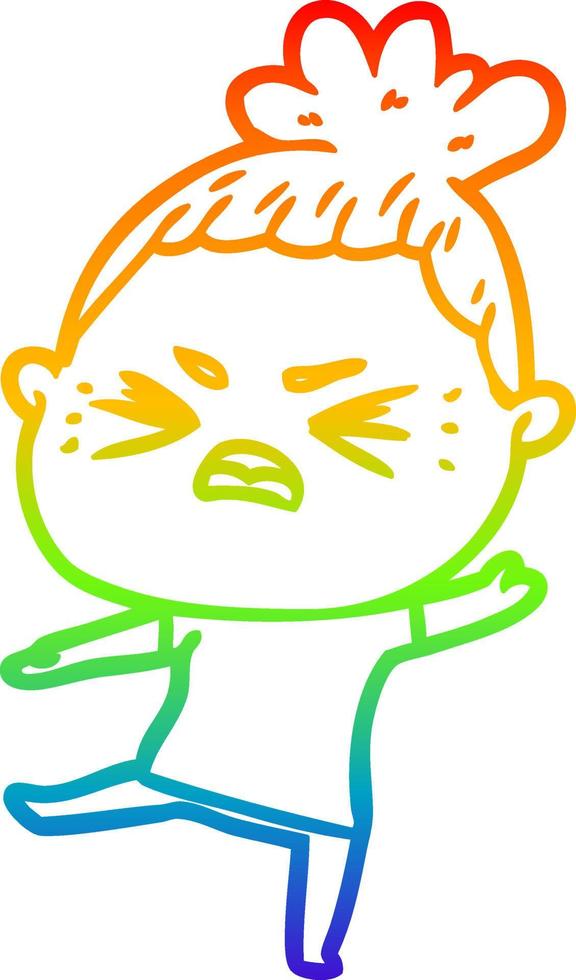 rainbow gradient line drawing cartoon angry woman vector