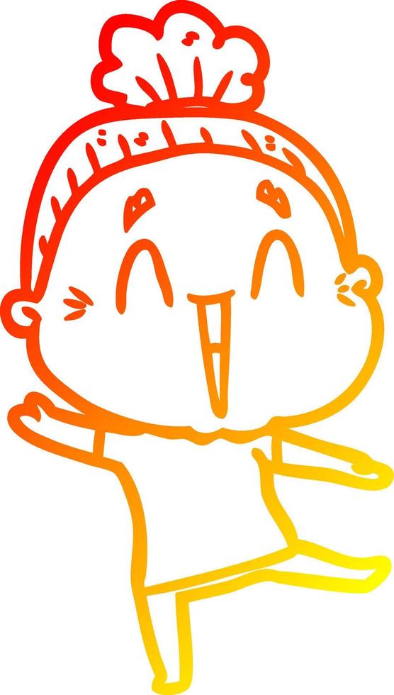 warm gradient line drawing cartoon happy old lady vector