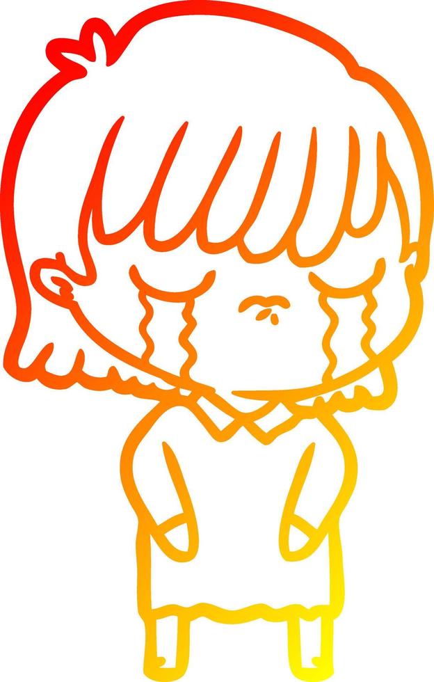 warm gradient line drawing cartoon woman crying vector