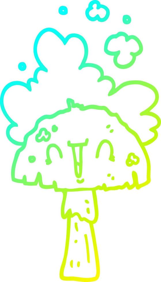 cold gradient line drawing cartoon mushroom with spoor cloud vector