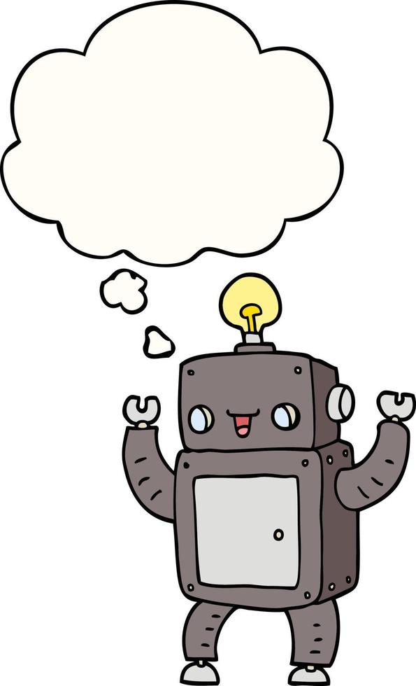 cartoon happy robot and thought bubble vector
