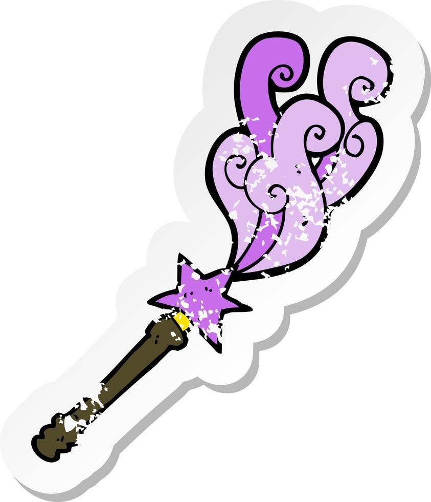 retro distressed sticker of a cartoon magic wand casting spell vector