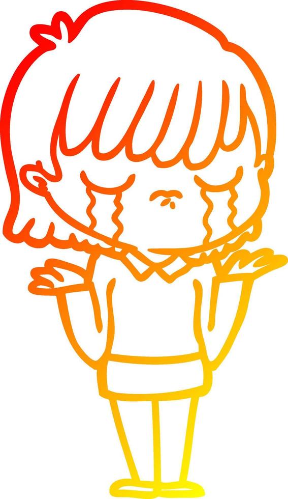 warm gradient line drawing cartoon woman crying vector