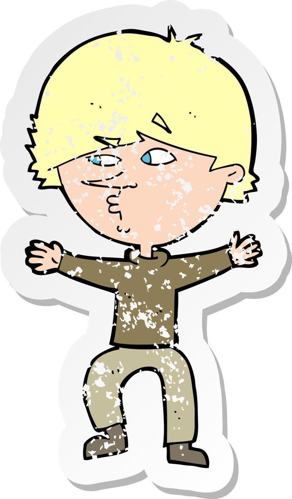 retro distressed sticker of a cartoon suspicious man vector