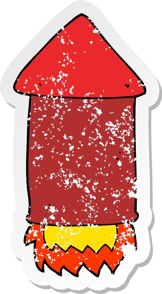 distressed sticker of a cartoon rocket vector