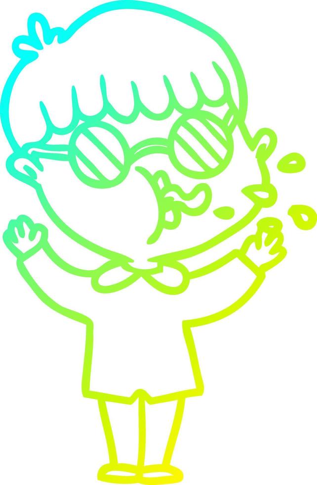 cold gradient line drawing cartoon boy wearing spectacles vector