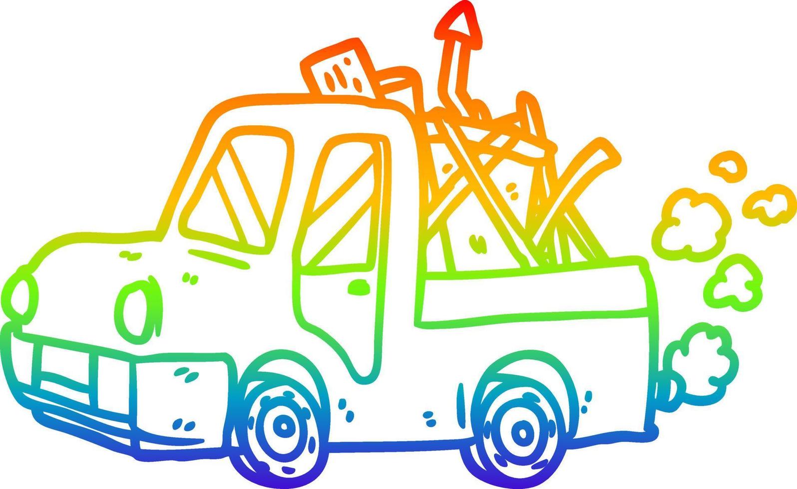 rainbow gradient line drawing old truck full of junk vector