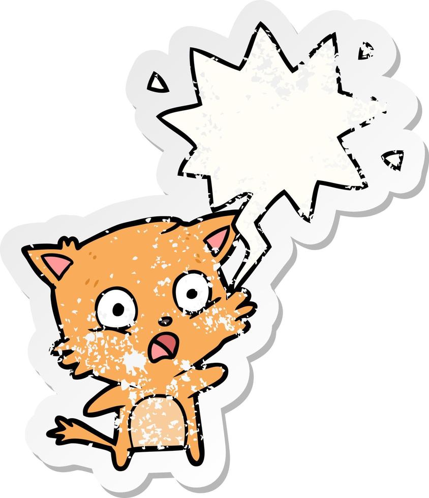 cartoon cat and speech bubble distressed sticker vector