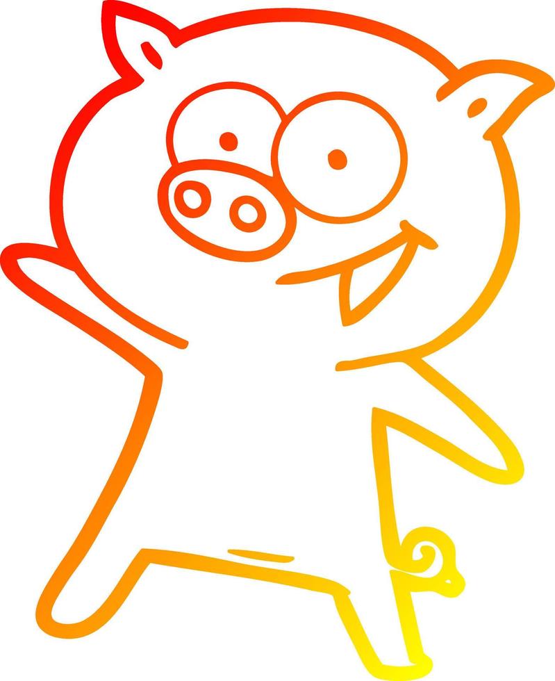 warm gradient line drawing cheerful dancing pig cartoon vector