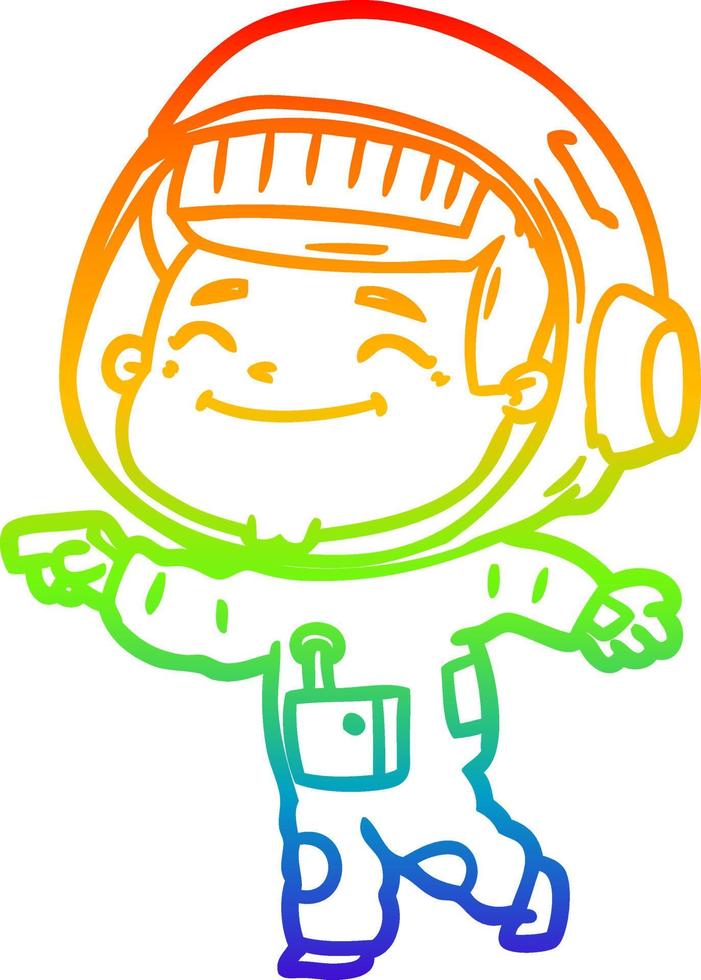 rainbow gradient line drawing happy cartoon astronaut vector
