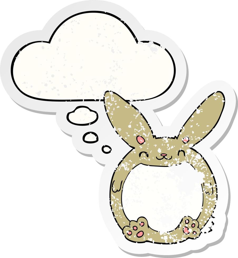 cartoon rabbit and thought bubble as a distressed worn sticker vector