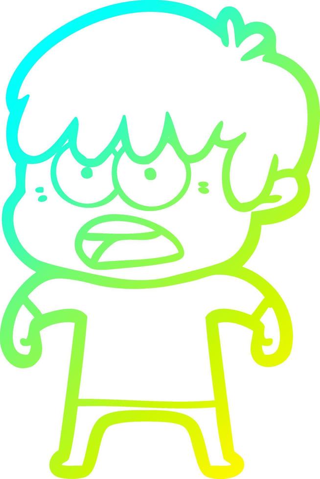 cold gradient line drawing worried cartoon boy vector